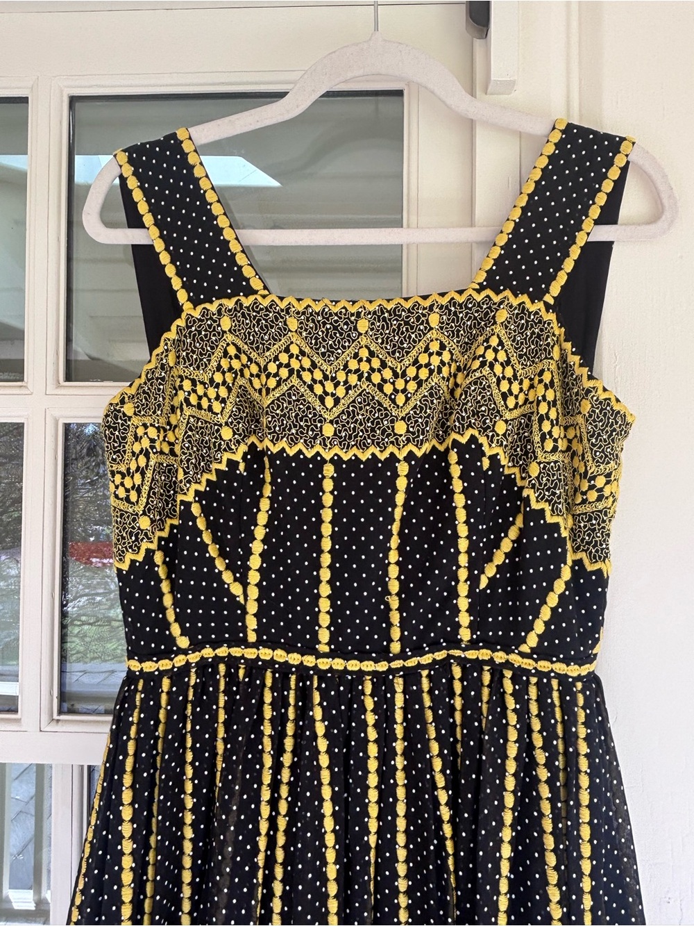 Miss Elliette of California Black Maxi Dress with Yellow Patterned Trim - Picture 2 of 5
